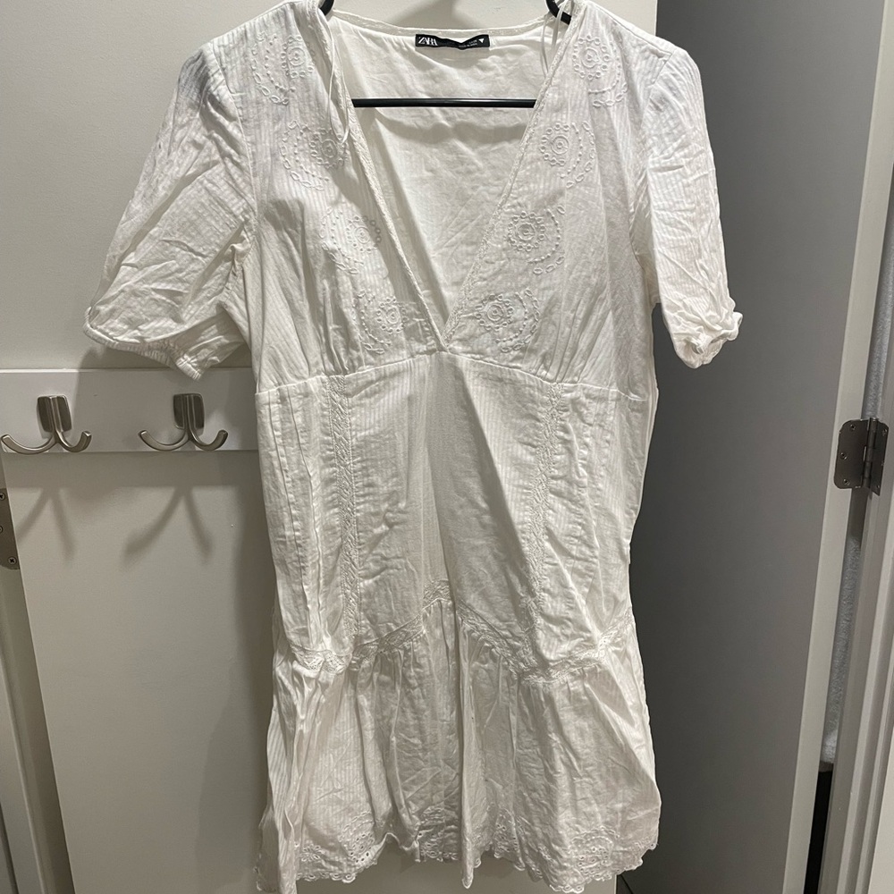Zara Ivory Lace Trim Dress